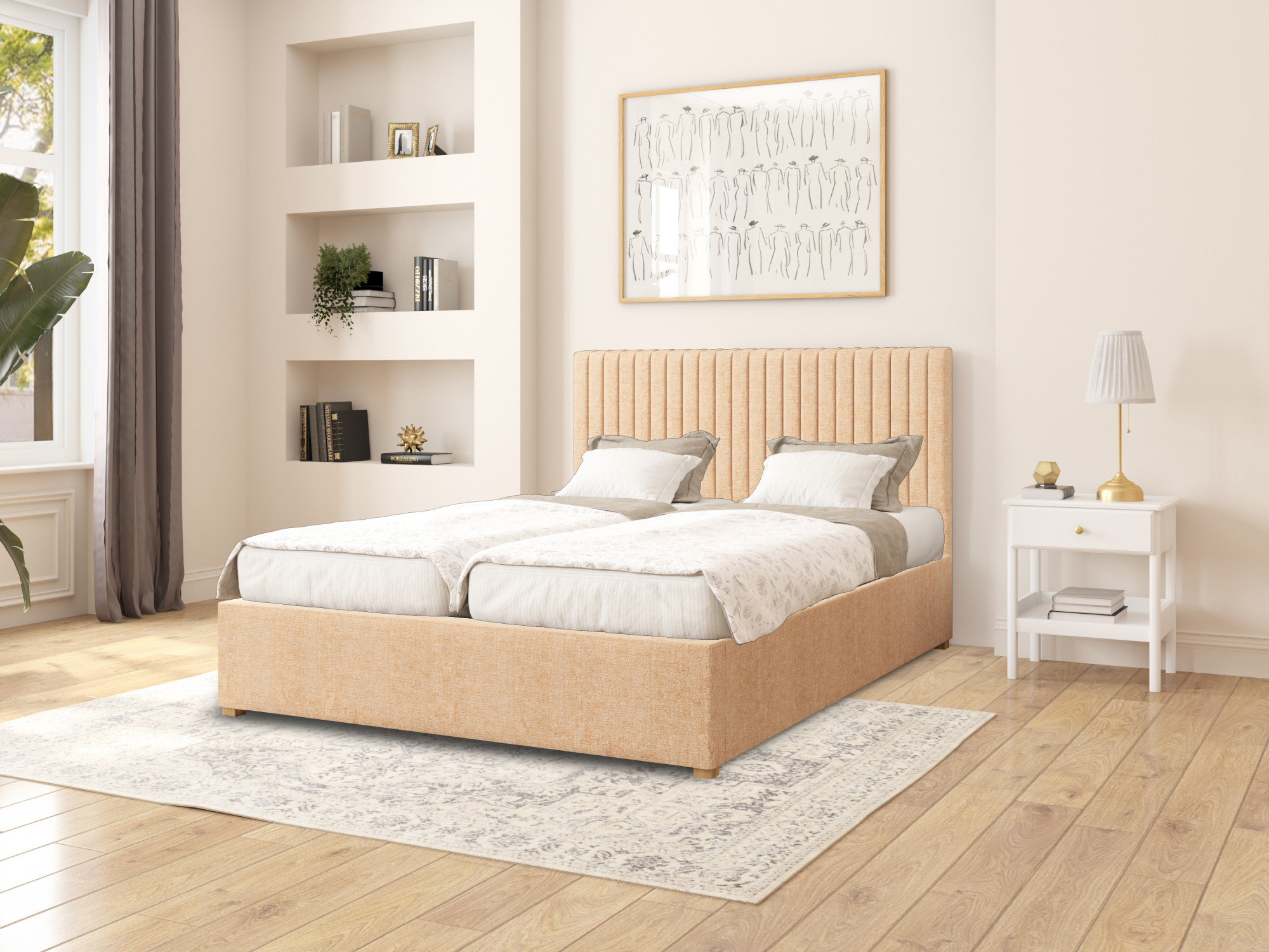 Aspire Electric Adjustable Bed Grant Upholstered 5ft King size Firenza Velour - Champagne Pocket Sprung Mattress